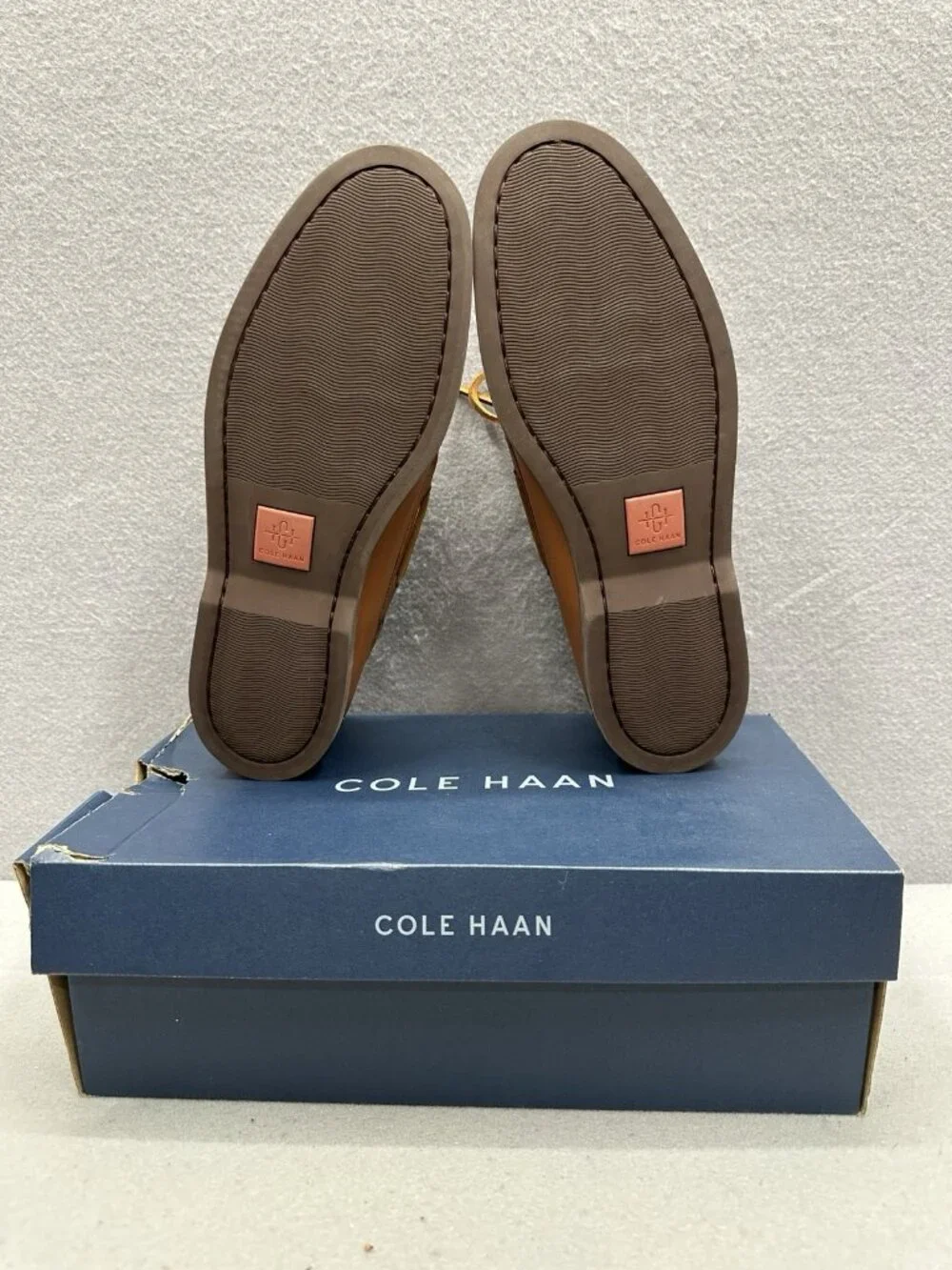Cole Haan Grand+ Bowside Men 8.5 Boat Shoes Cognac Brown Leather Loafers C42132